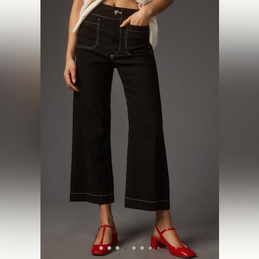 Anthropologie Maeve Colette Ponte Contrast Stitch Crop Wide Leg Pant 32 Sz 14